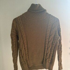 Madewell Cable Knit Turtleneck Sweater Size XXS Olive Green